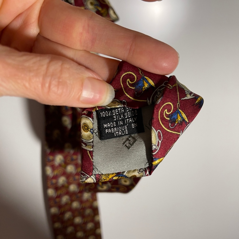 Fendi Italy‎ Silk Burgundy Fishing Tie - Picture 3 of 7